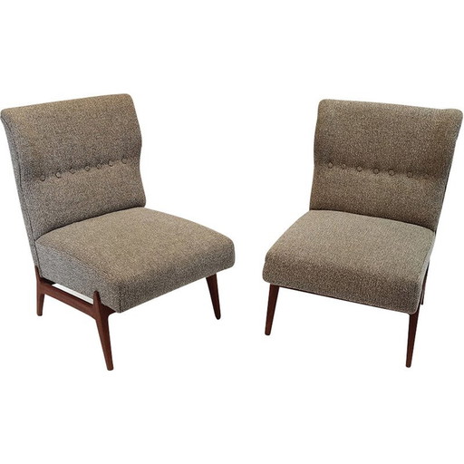 Pair of vintage wood armchairs with upholstery
