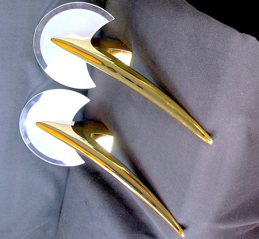 Taller Uno Metalarte By Joan Auger, Large Pair Of Gold Metal And Glass Wall Lights