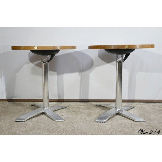 Image 1 of Pair of vintage bistro tables in ash and cast aluminum by Roland Vlaemynck