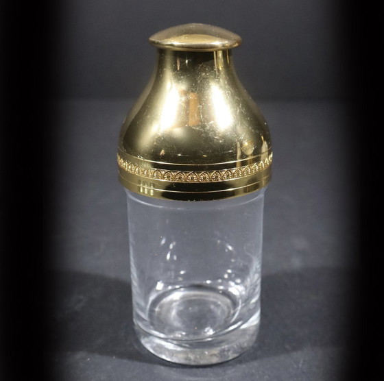 Image 1 of Moulded And Cut Crystal Liqueur Or Vodka Cellar Shaped With A Sphere Mounted On A Base Decorated With 3 Gilded Brass Dolphins