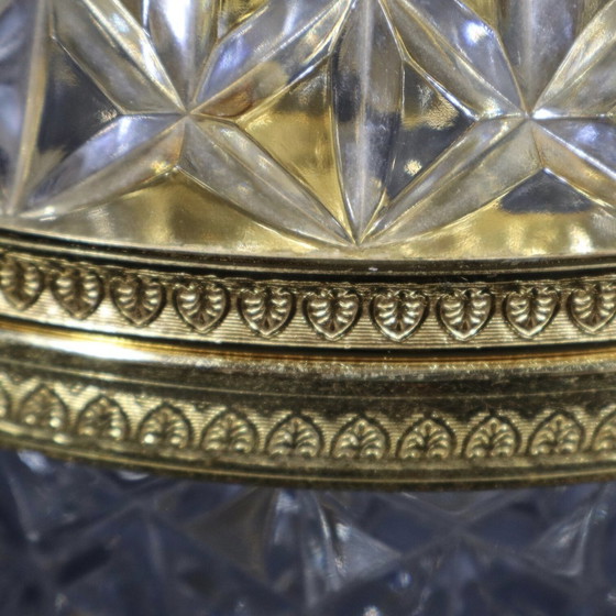 Image 1 of Moulded And Cut Crystal Liqueur Or Vodka Cellar Shaped With A Sphere Mounted On A Base Decorated With 3 Gilded Brass Dolphins