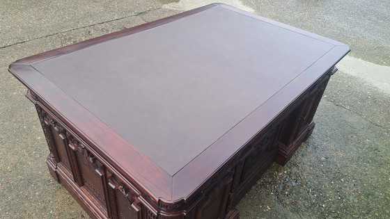 Image 1 of Ampia scrivania presidenziale in stile barocco, scrivania per partner, dimensioni 185x125 e altezza 82 cm.