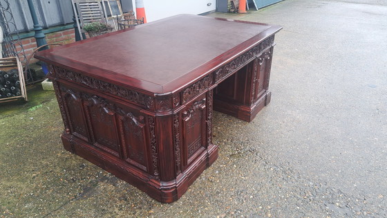 Image 1 of Ampia scrivania presidenziale in stile barocco, scrivania per partner, dimensioni 185x125 e altezza 82 cm.