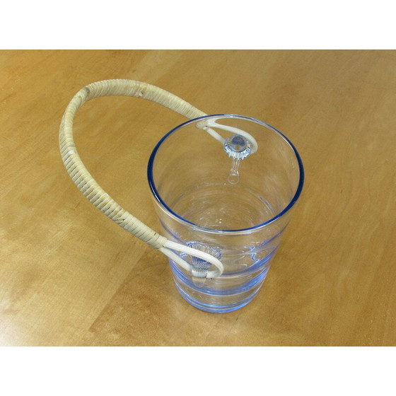 Image 1 of Vintage ice bucket in undulated glass and rattan by Per Lütken for Holmgaard, Denmark 1960s