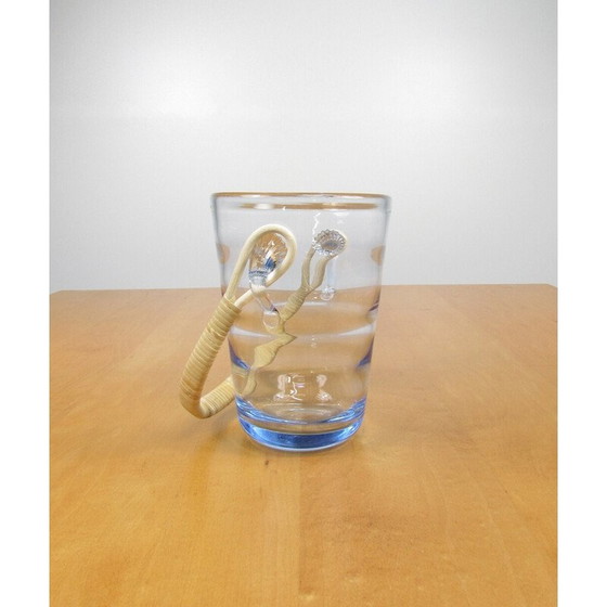 Image 1 of Vintage ice bucket in undulated glass and rattan by Per Lütken for Holmgaard, Denmark 1960s