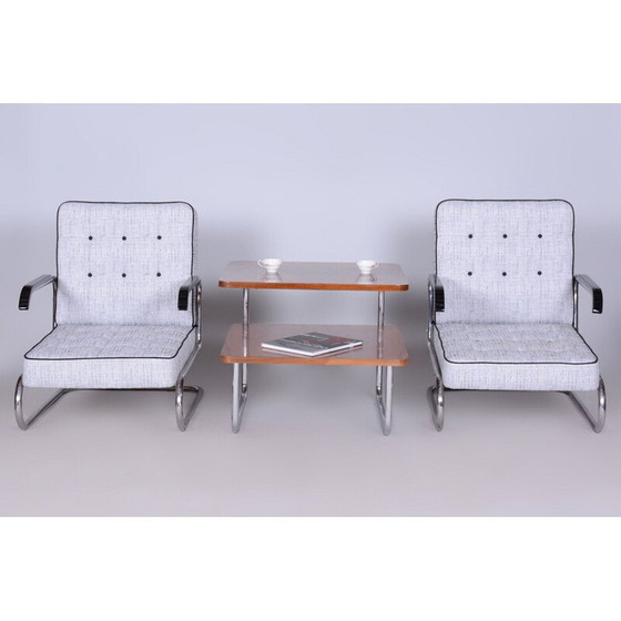 Image 1 of Pair of vintage Bauhaus armchairs in chrome-plated steel tube and wood for Mücke-Melder, Czechoslovakia 1930