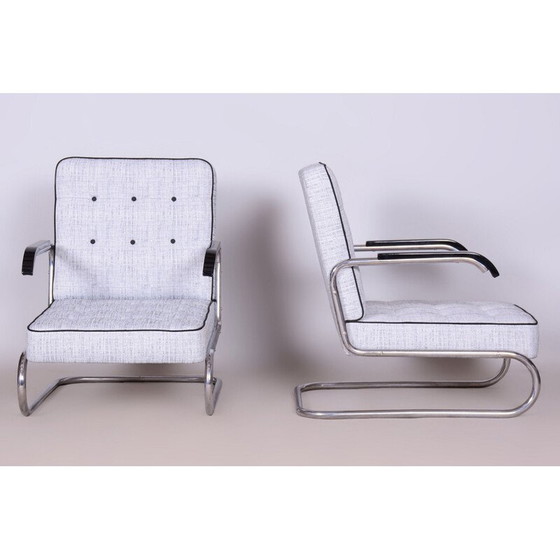 Image 1 of Pair of vintage Bauhaus armchairs in chrome-plated steel tube and wood for Mücke-Melder, Czechoslovakia 1930
