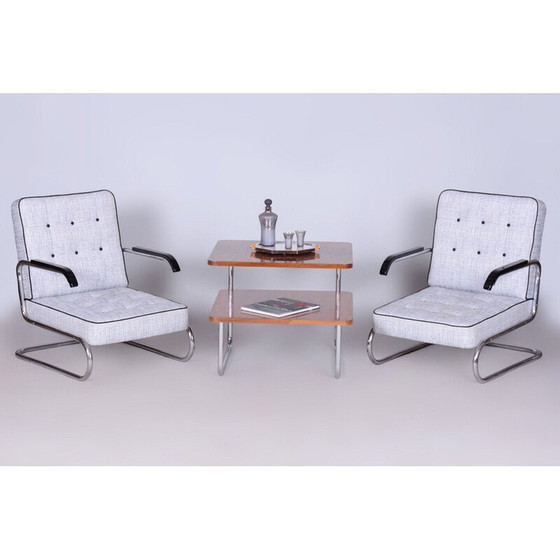 Image 1 of Pair of vintage Bauhaus armchairs in chrome-plated steel tube and wood for Mücke-Melder, Czechoslovakia 1930