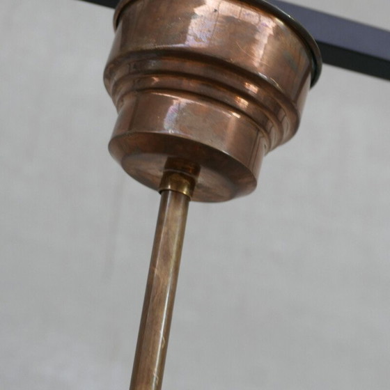 Image 1 of Vintage brass and glass holophane style pendant lamp, France 1970s