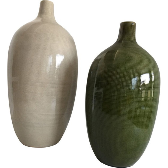 Image 1 of Coppia di vasi decorativi in ceramica d'epoca di forma ovoidale