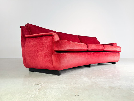 Image 1 of Mid - Century Sofa Vintage Couch 1960s Red Retro Velvet