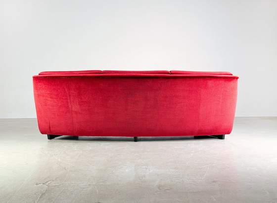 Image 1 of Mid - Century Sofa Vintage Couch 1960s Red Retro Velvet