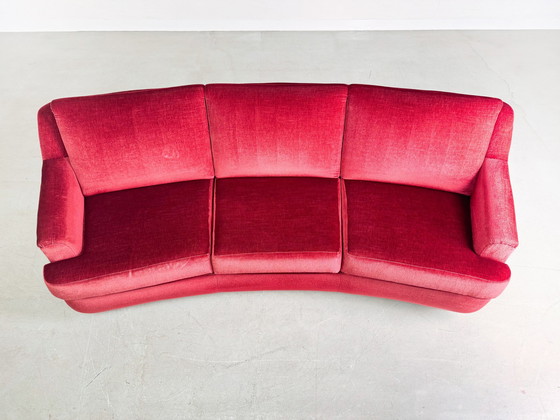 Image 1 of Mid - Century Sofa Vintage Couch 1960s Red Retro Velvet