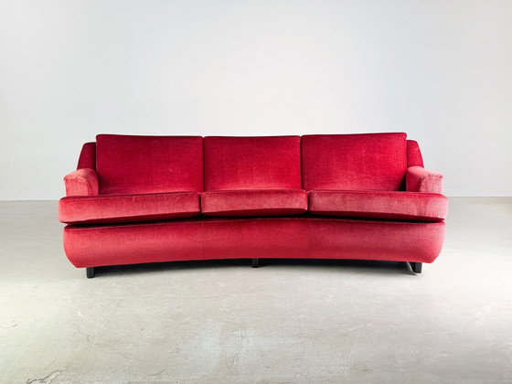 Image 1 of Mid - Century Sofa Vintage Couch 1960s Red Retro Velvet