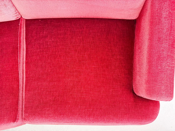 Image 1 of Mid - Century Sofa Vintage Couch 1960s Red Retro Velvet