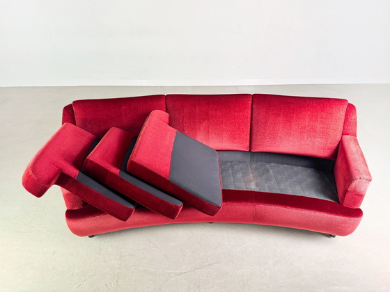 Image 1 of Mid - Century Sofa Vintage Couch 1960s Red Retro Velvet