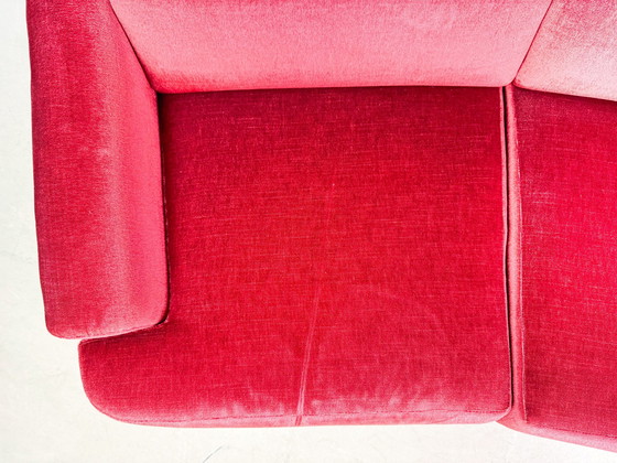 Image 1 of Mid - Century Sofa Vintage Couch 1960s Red Retro Velvet