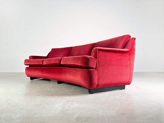 Image 1 of Mid - Century Sofa Vintage Couch 1960s Red Retro Velvet