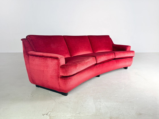 Image 1 of Mid - Century Sofa Vintage Couch 1960s Red Retro Velvet