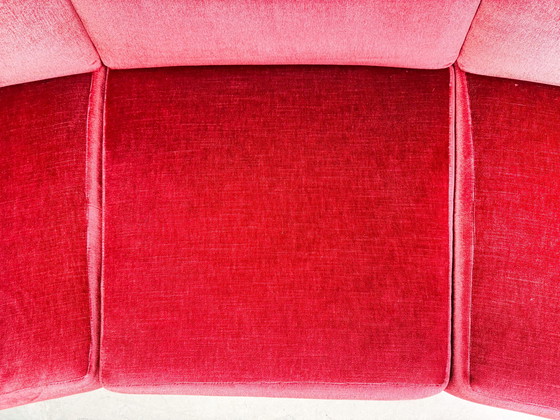 Image 1 of Mid - Century Sofa Vintage Couch 1960s Red Retro Velvet