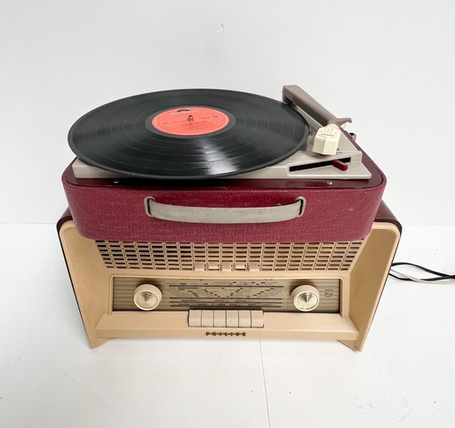 Refurbished Vintage Philips Gramophone Player And Tube Radio, 1960'S