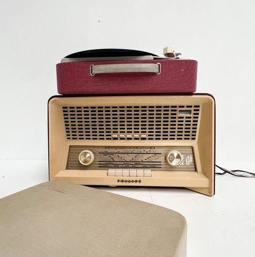 Refurbished Vintage Philips Gramophone Player And Tube Radio, 1960'S