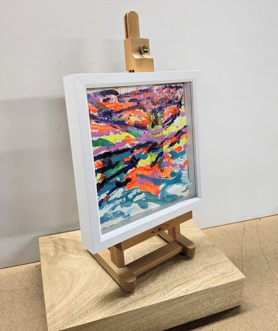 Image 1 of Paisaje marino abstracto de Sidmouth, puesta de sol, pintura original de Nigel Waters, firmada y enmarcada