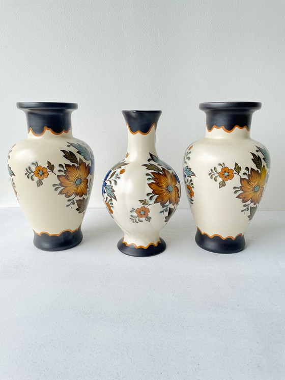 Image 1 of 3x Ceramic Gouda Pateel Flora vases