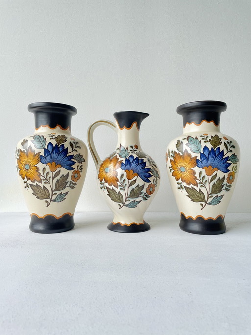 3x Ceramic Gouda Pateel Flora vases