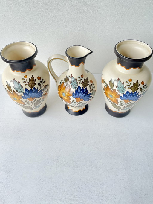 3x Ceramic Gouda Pateel Flora vases