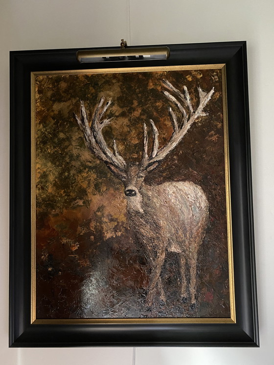 Image 1 of Deer, Oil On Linen In Classic Frame