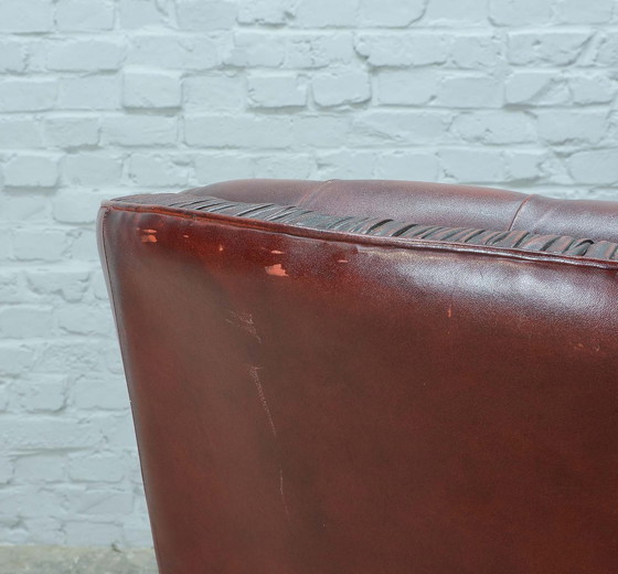 Image 1 of Chesterfield Style Tufted Oxblood Red Leather Lounge Wingchair, England, 1950s. Ref.: CH218