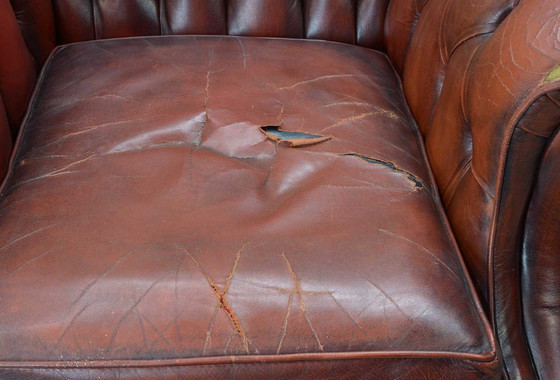 Image 1 of Chesterfield Style Tufted Oxblood Red Leather Lounge Wingchair, England, 1950s. Ref.: CH218