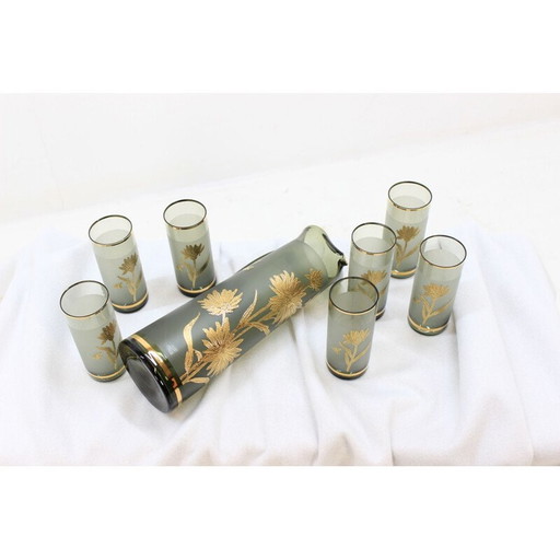 Set of 7 vintage glasses and pitcher by Bohemia Glass, Czechoslovakia 1970