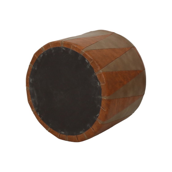 Image 1 of Round Wooden Pouf Bicolor Skai