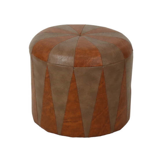 Image 1 of Round Wooden Pouf Bicolor Skai