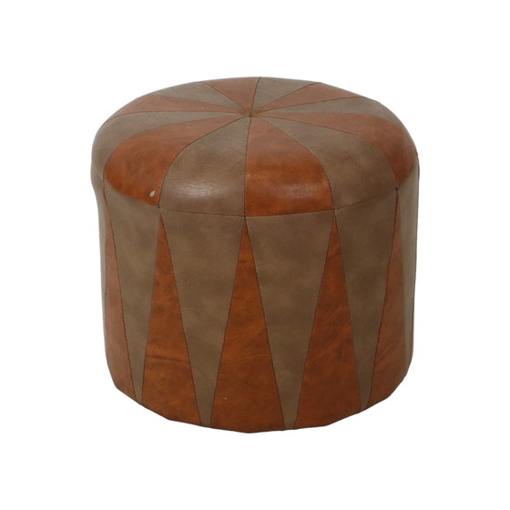 Image 1 of Round Wooden Pouf Bicolor Skai