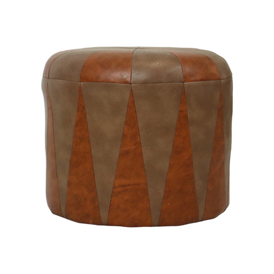 Image 1 of Round Wooden Pouf Bicolor Skai