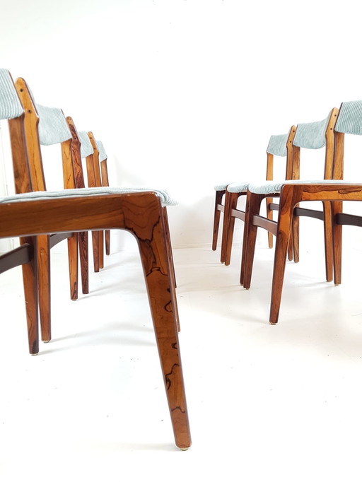 8 Danish Erik Buch chairs, light blue rib dinner chairs