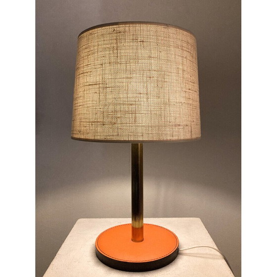 Image 1 of Lampada da tavolo vintage in pelle e ottone