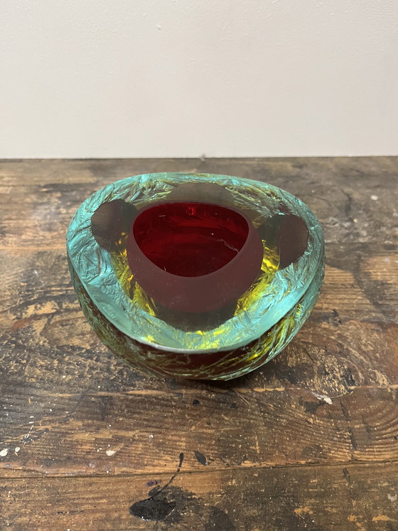 Image 1 of Mid - Century Murano Glass Ashtray In Sommerso Technique