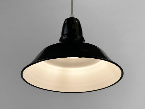 Image 1 of Enameled Industrial Pendant Light. France 1950S