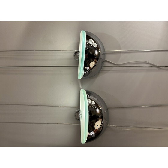 Image 1 of Pair of vintage glass and chrome metal wall lamp for Fontana Arte, 1970