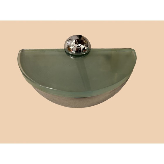 Image 1 of Pair of vintage glass and chrome metal wall lamp for Fontana Arte, 1970