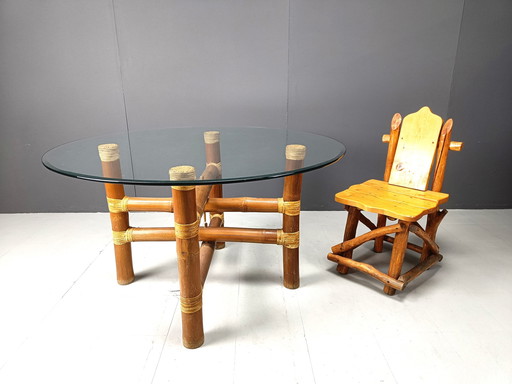 Vintage bamboo dining table, 1970s