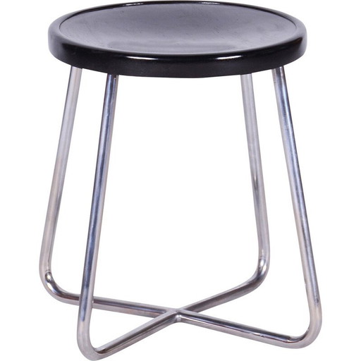 Vintage Bauhaus black stool, Czechia 1930s