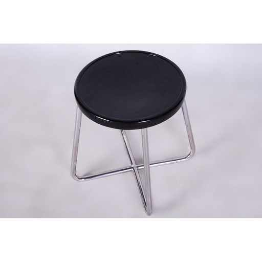 Vintage Bauhaus black stool, Czechia 1930s