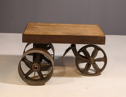 Mid Century Industrial Table On Wheels, 1950´S, Czechoslovakia