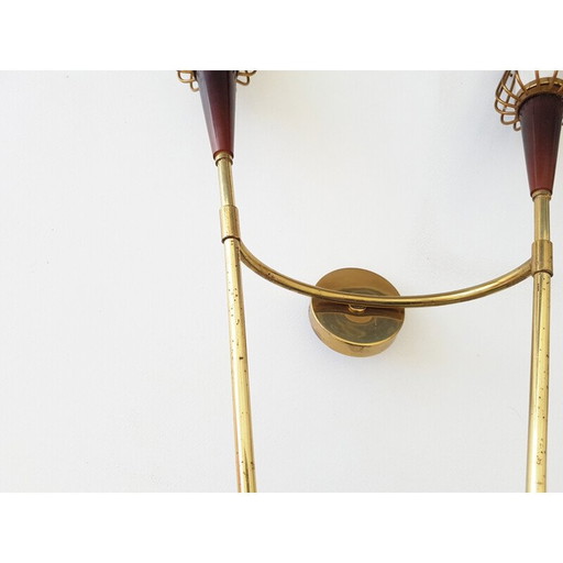 Pair of vintage brass and resin wall lamps for Lunel, 1950