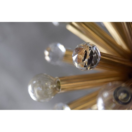 Image 1 of Vintage gilded brass chandelier with swarovski balls for Ernst Palme, Germany 1960